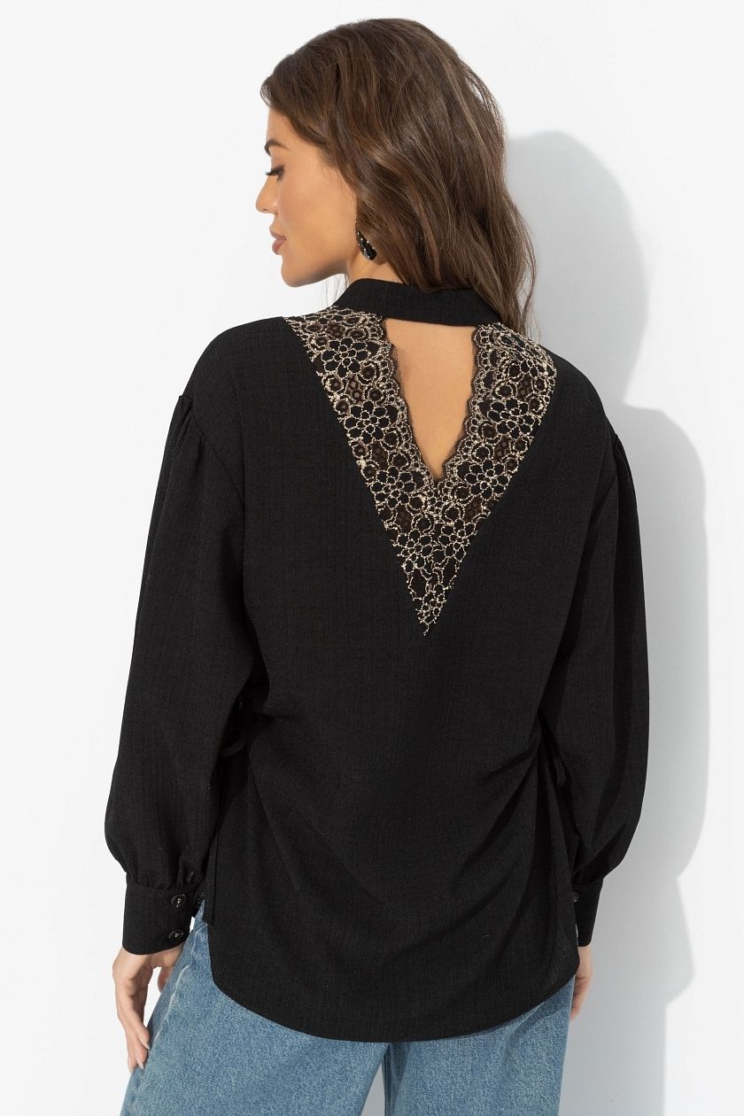 Рубашка чёрная с акцентной спинкой и сборками Charutti(фото5)