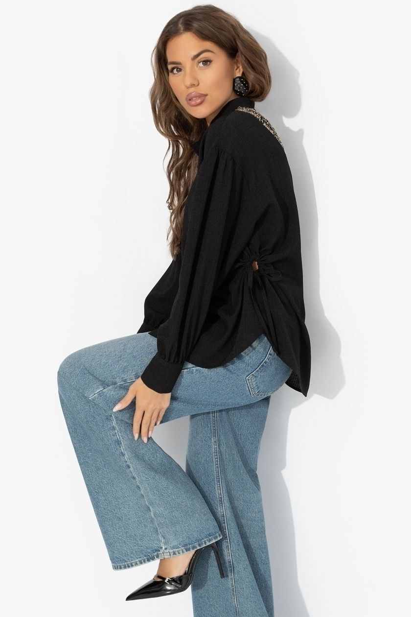 Рубашка чёрная с акцентной спинкой и сборками Charutti(фото6)