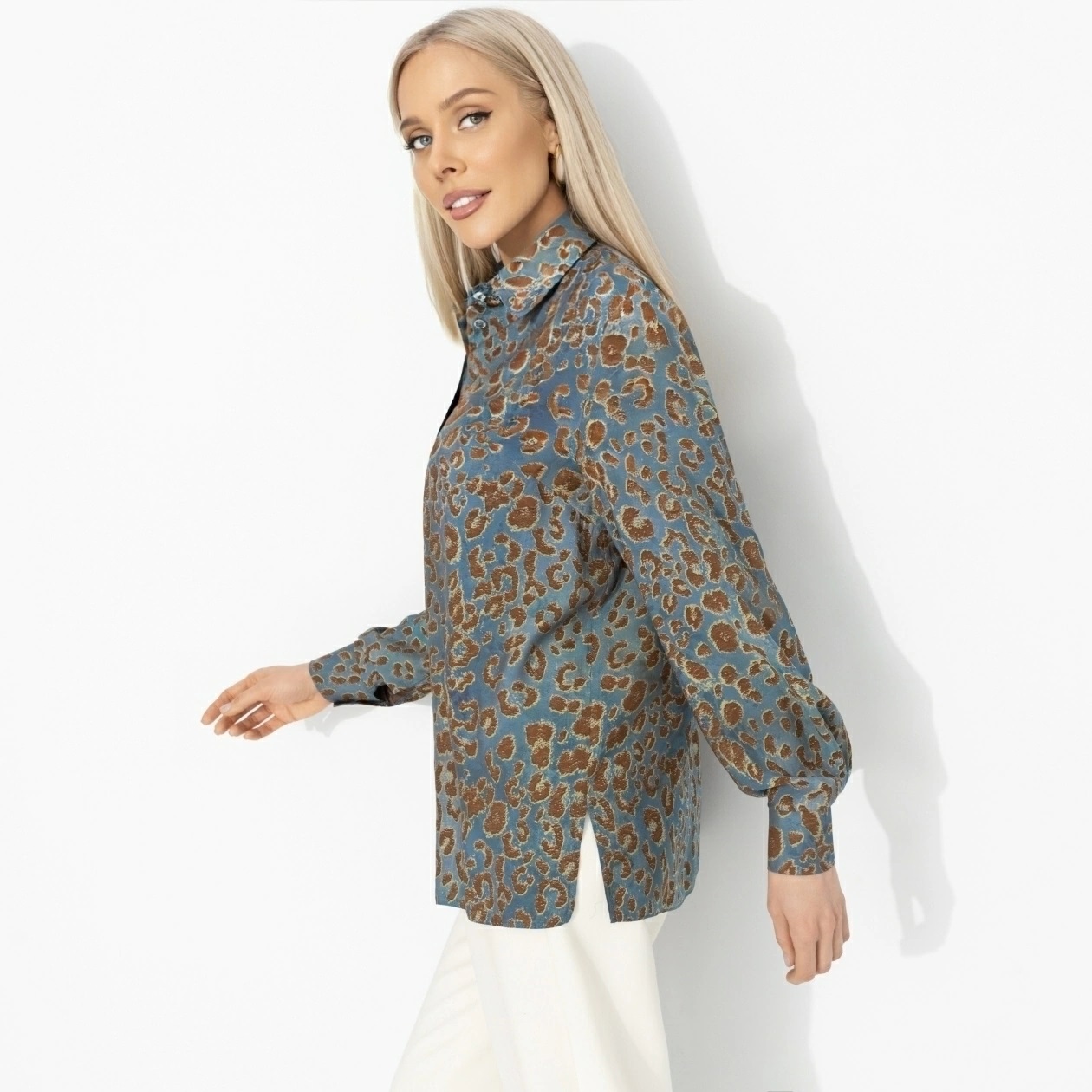 Рубашка синяя с леопардовым принтом Charutti(фото5)