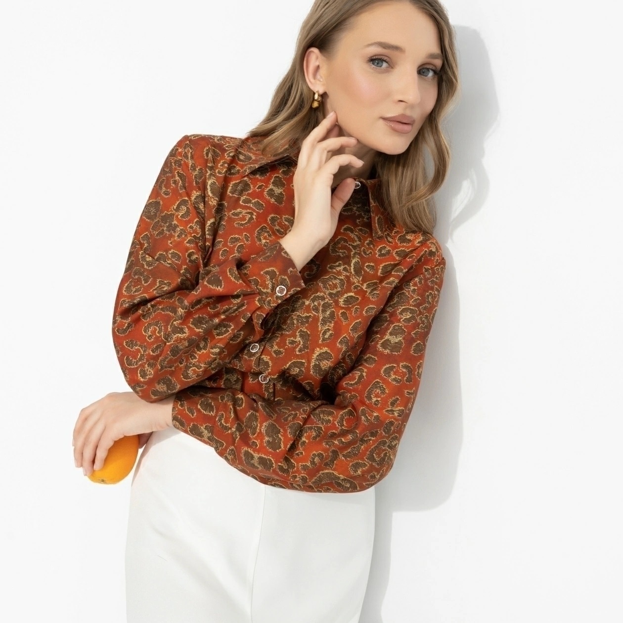 Рубашка оранжевая с леопардовым принтом Charutti(фото9)