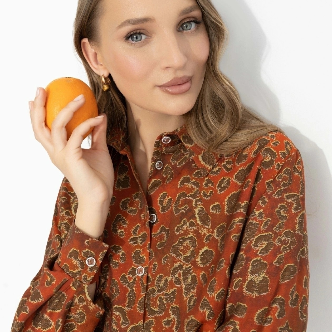 Рубашка оранжевая с леопардовым принтом Charutti(фото4)