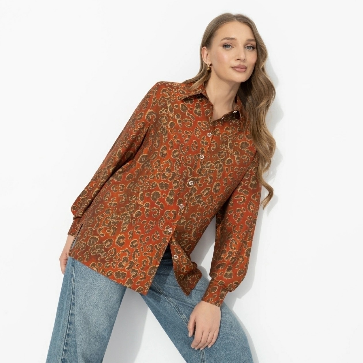 Рубашка оранжевая с леопардовым принтом Charutti(фото6)