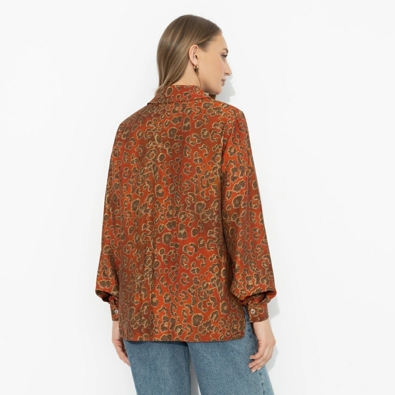 Рубашка оранжевая с леопардовым принтом Charutti(фото8)