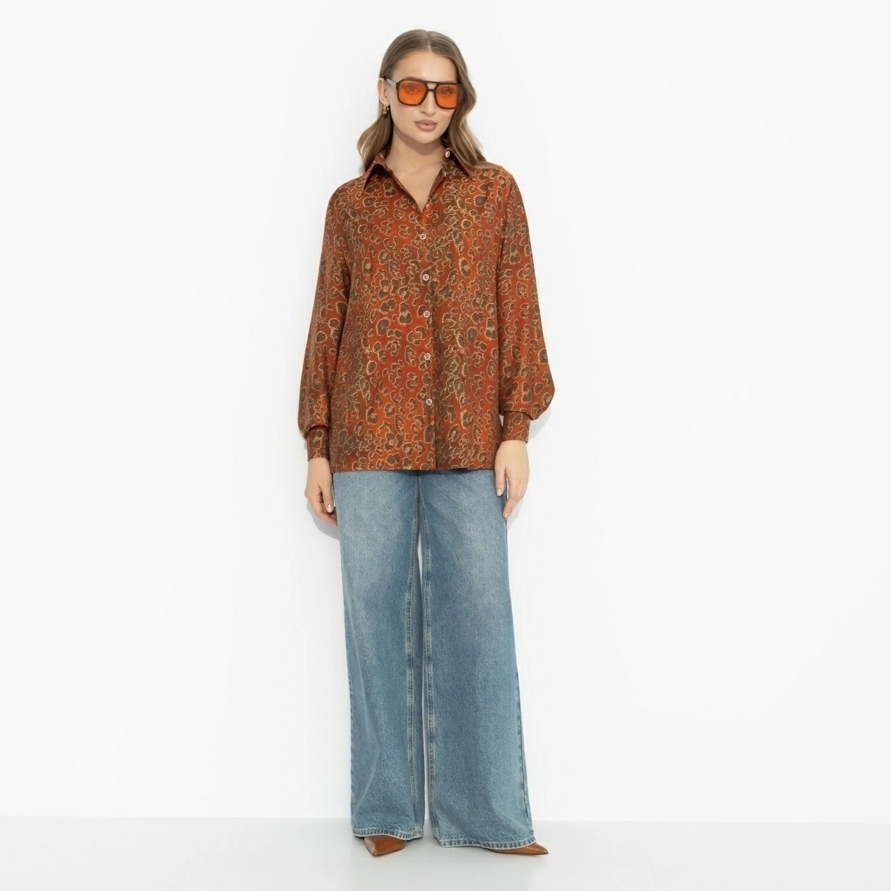 Рубашка оранжевая с леопардовым принтом Charutti(фото7)