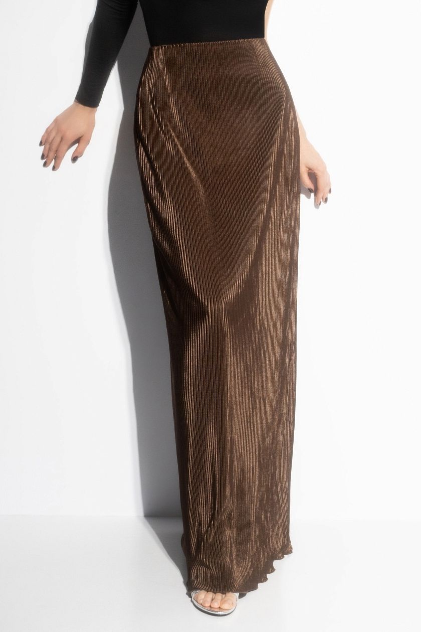 Юбки-макси коричневая из струящегося трикотажа гофре Charutti(фото4)