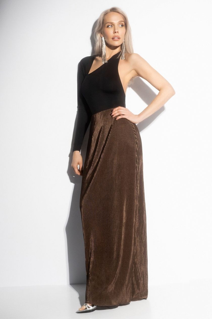 Юбки-макси коричневая из струящегося трикотажа гофре Charutti(фото3)