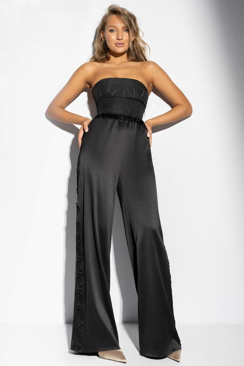 Брюки чёрные с кружевными лампасами Charutti