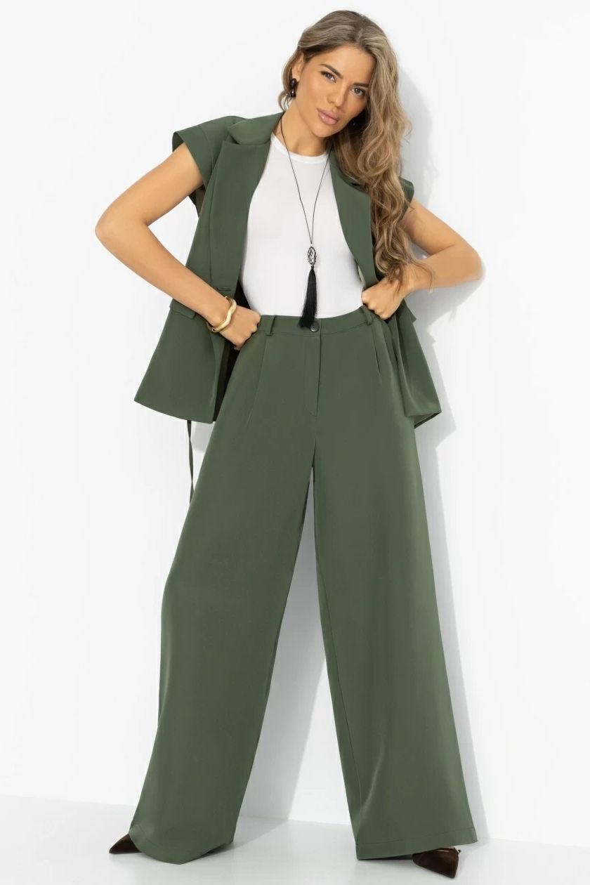 Брюки-палаццо с карманами в цвете хаки Charutti(фото2)