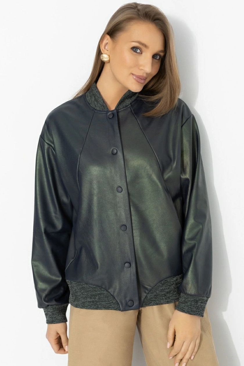 Бомбер зелёный из экокожи Charutti