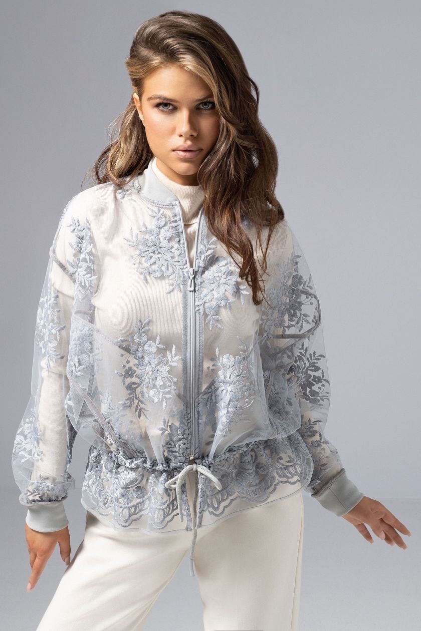 Бомбер серый из сетки с вышивкой Charutti