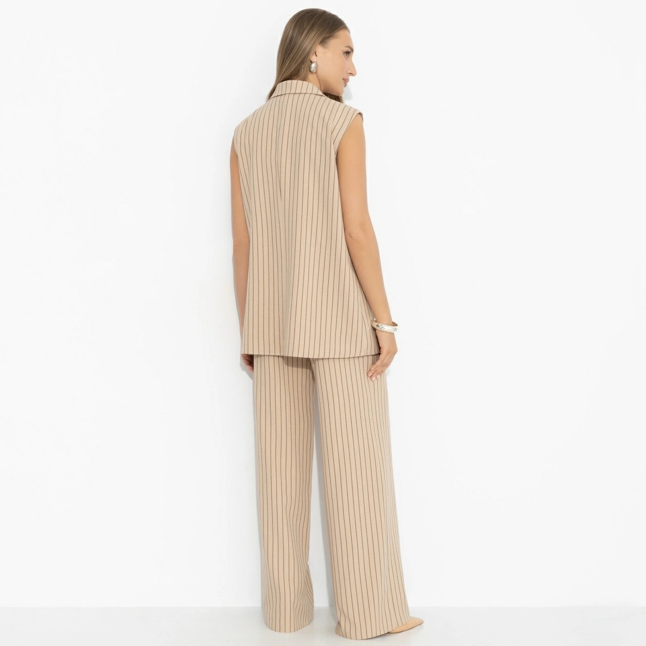 Костюм-двойка брючный бежевый в полоску Charutti(фото6)