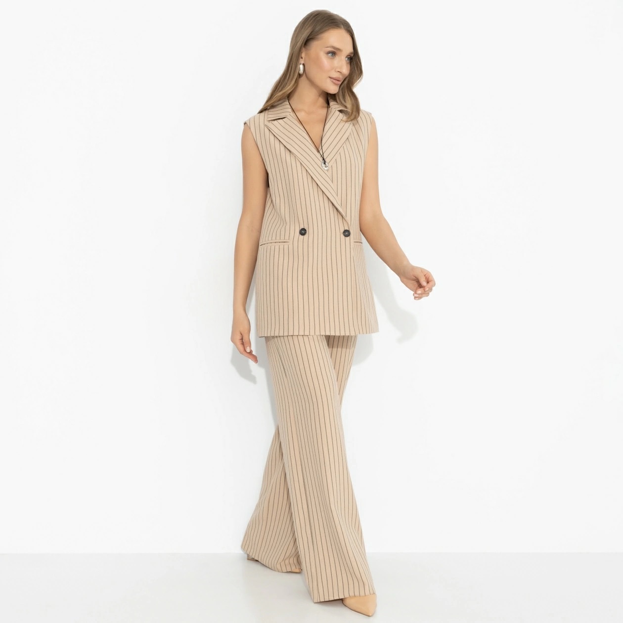 Костюм-двойка брючный бежевый в полоску Charutti(фото4)