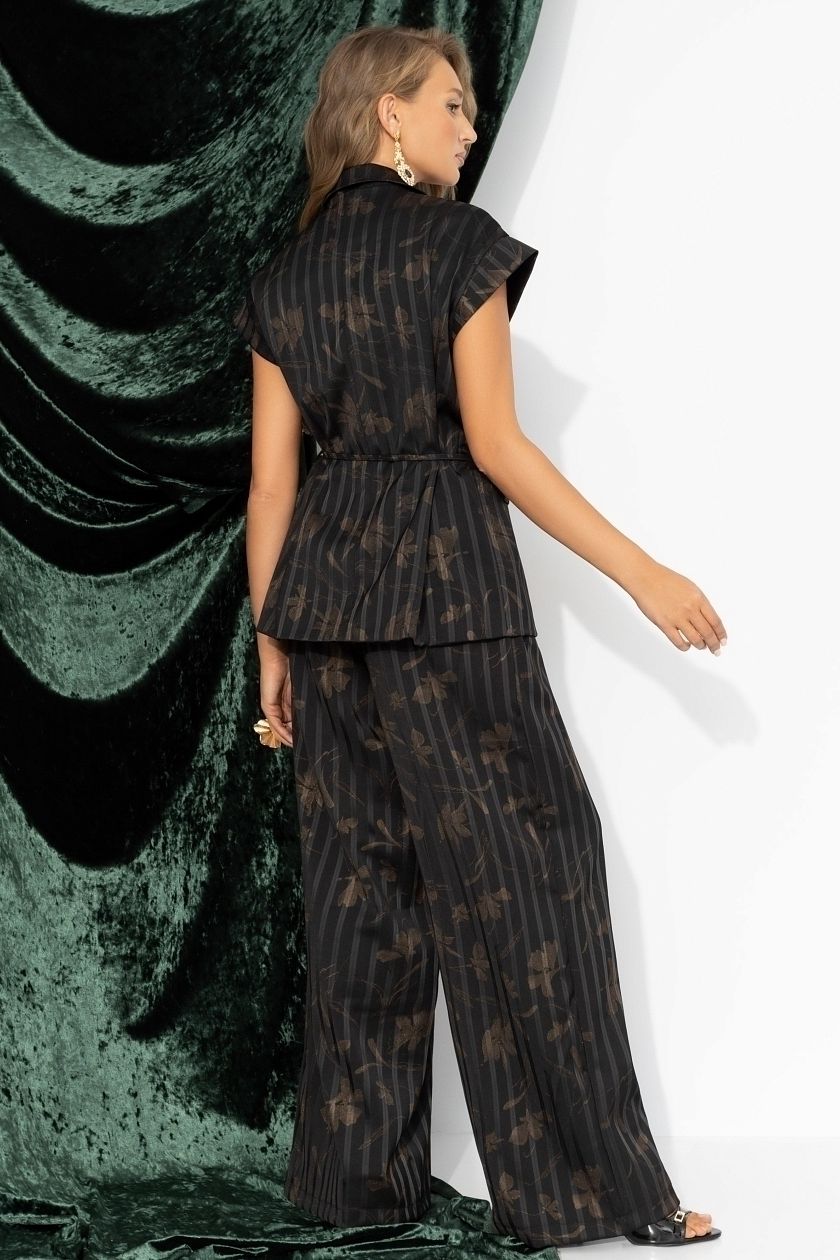 Костюм брючный чёрный с поясом Charutti(фото6)