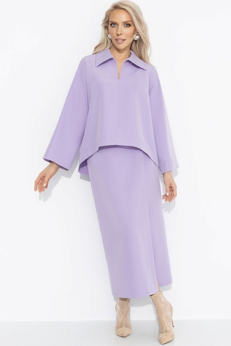 Костюм сиреневый с юбкой и со съёмной розой Charutti