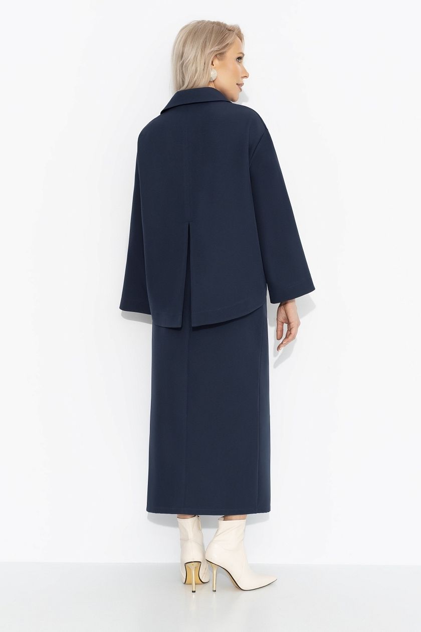 Костюм тёмно-синий с юбкой и со съёмной розой Charutti(фото7)