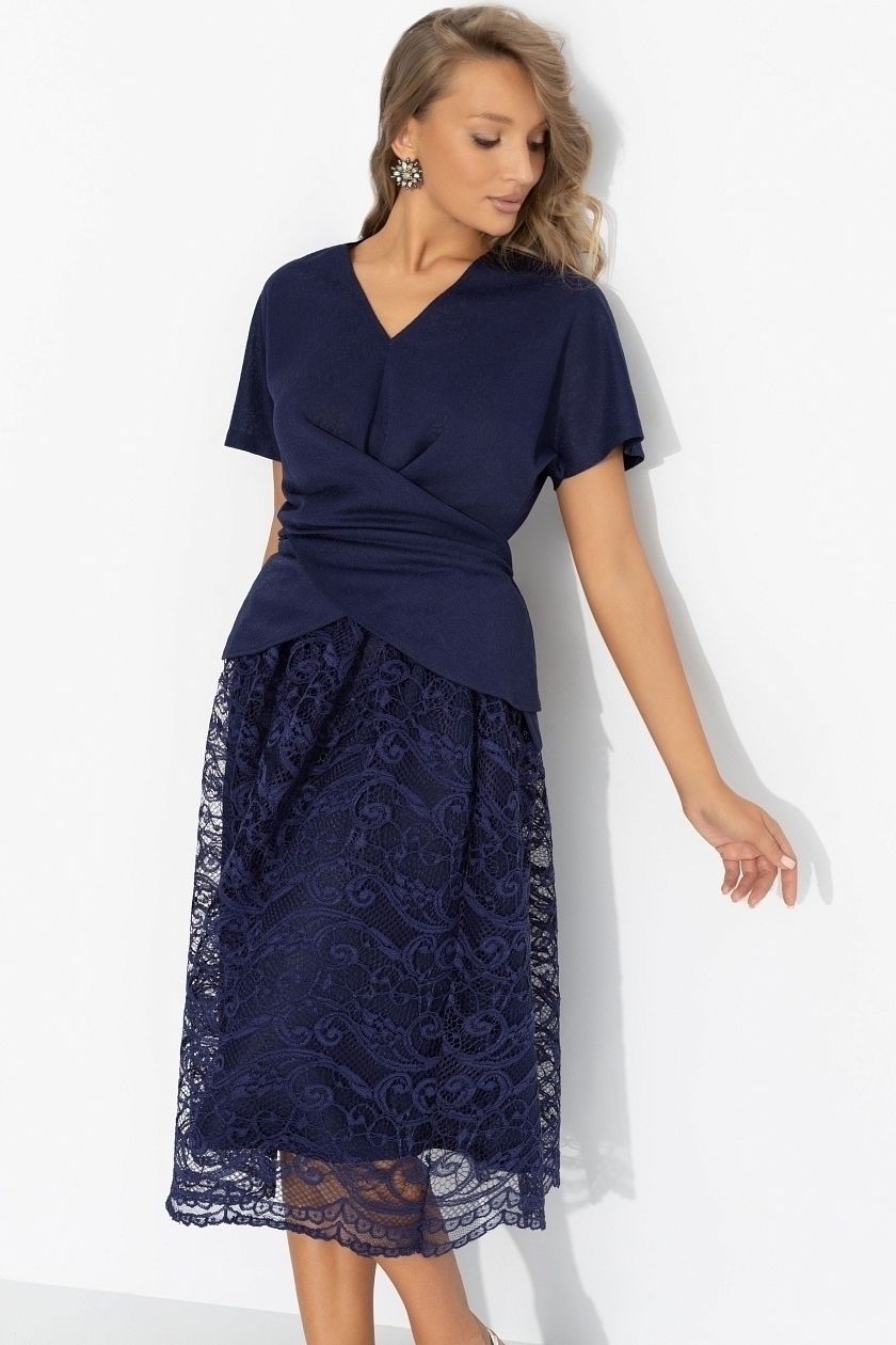 Костюм синий с юбкой нарядный Charutti(фото7)