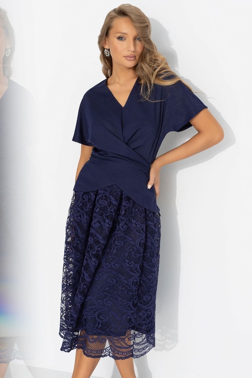 Костюм синий с юбкой нарядный Charutti(фото3)