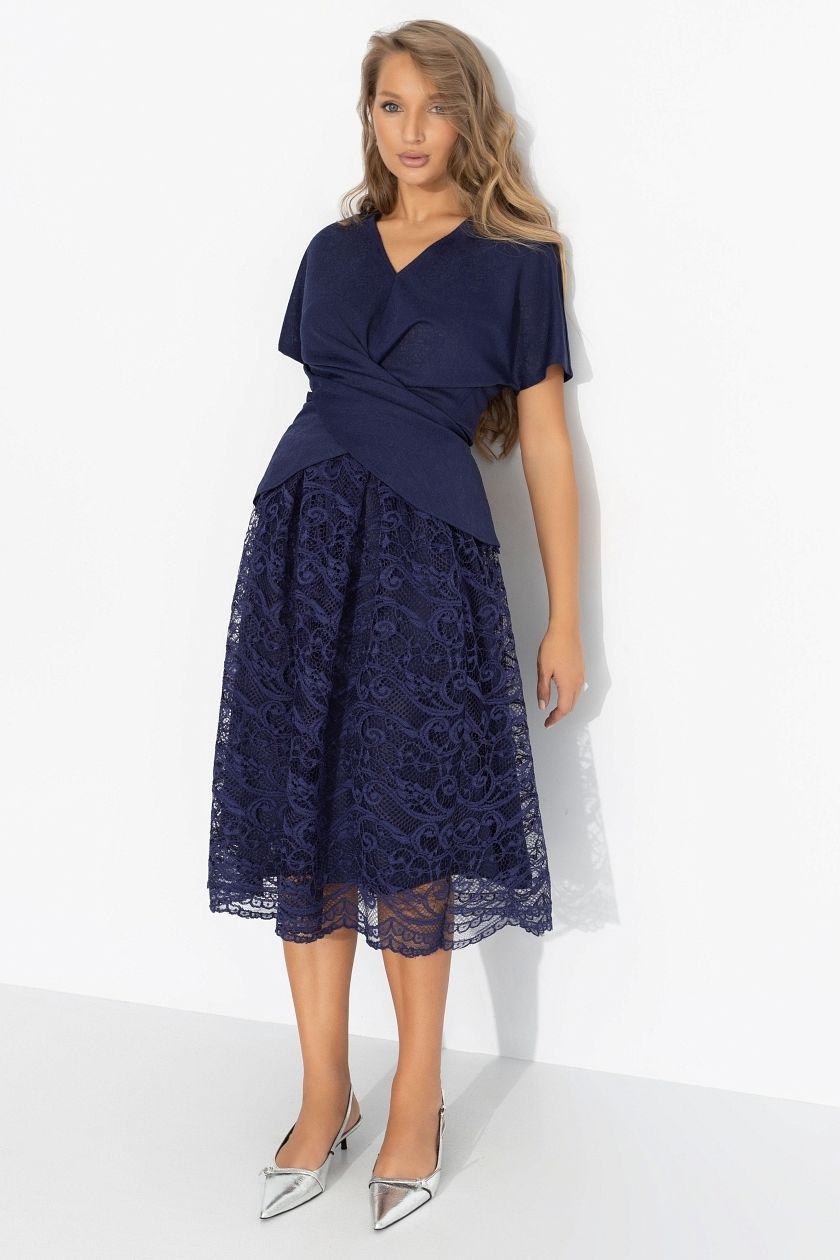 Костюм синий с юбкой нарядный Charutti(фото4)