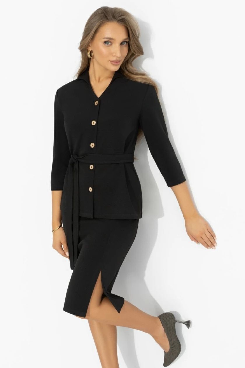 Костюм чёрный с юбкой трикотажный Charutti(фото8)