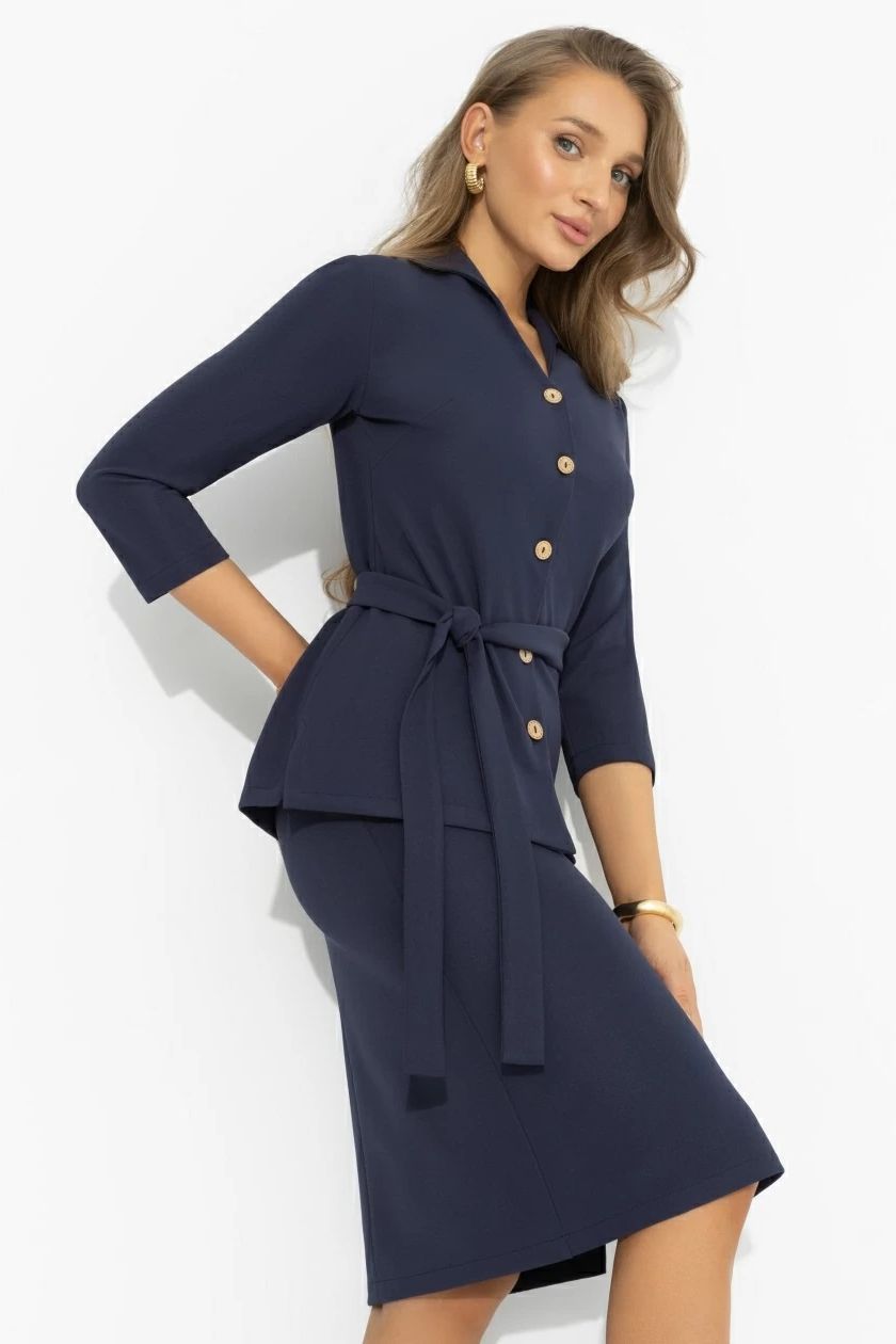 Костюм синий с юбкой трикотажный Charutti(фото8)