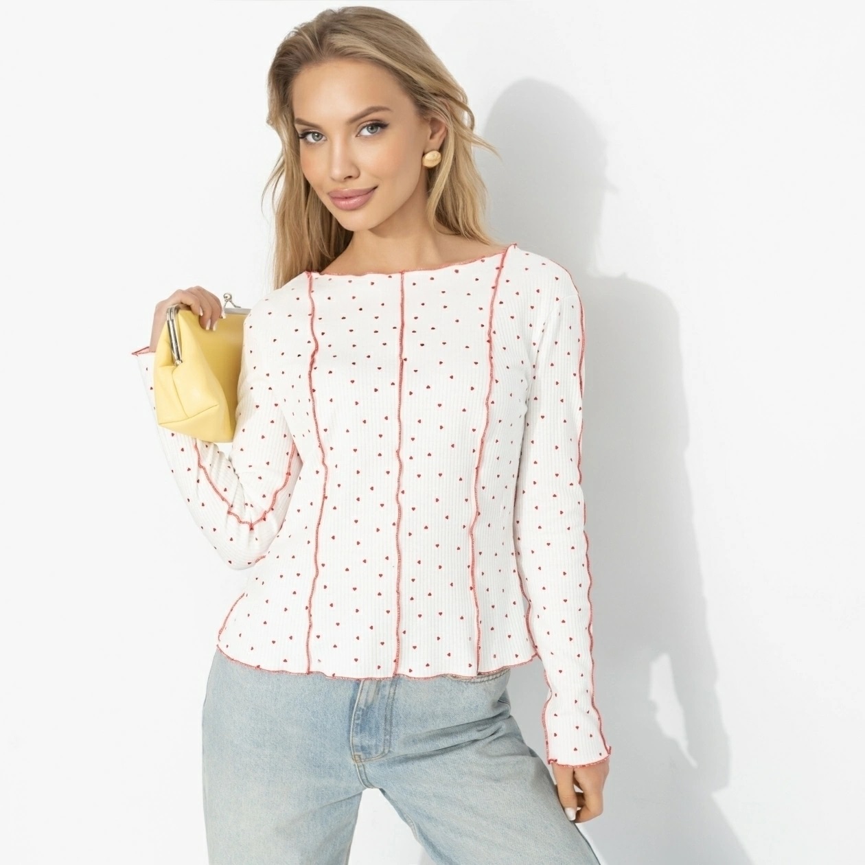 Лонгслив белый из трикотажа лапша с принтом Charutti(фото3)