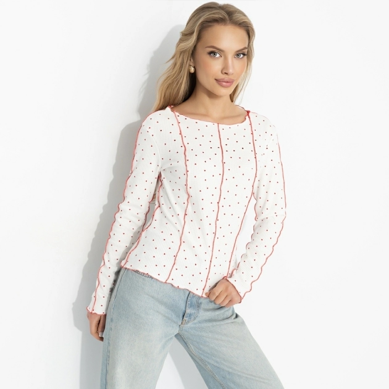 Лонгслив белый из трикотажа лапша с принтом Charutti(фото7)