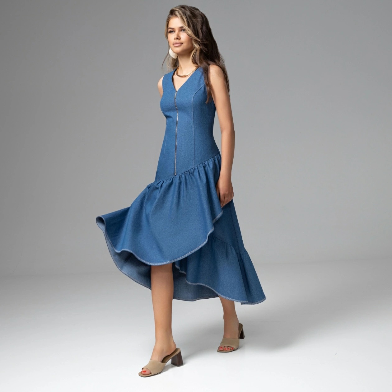 Сарафан синий с воланом Charutti(фото2)