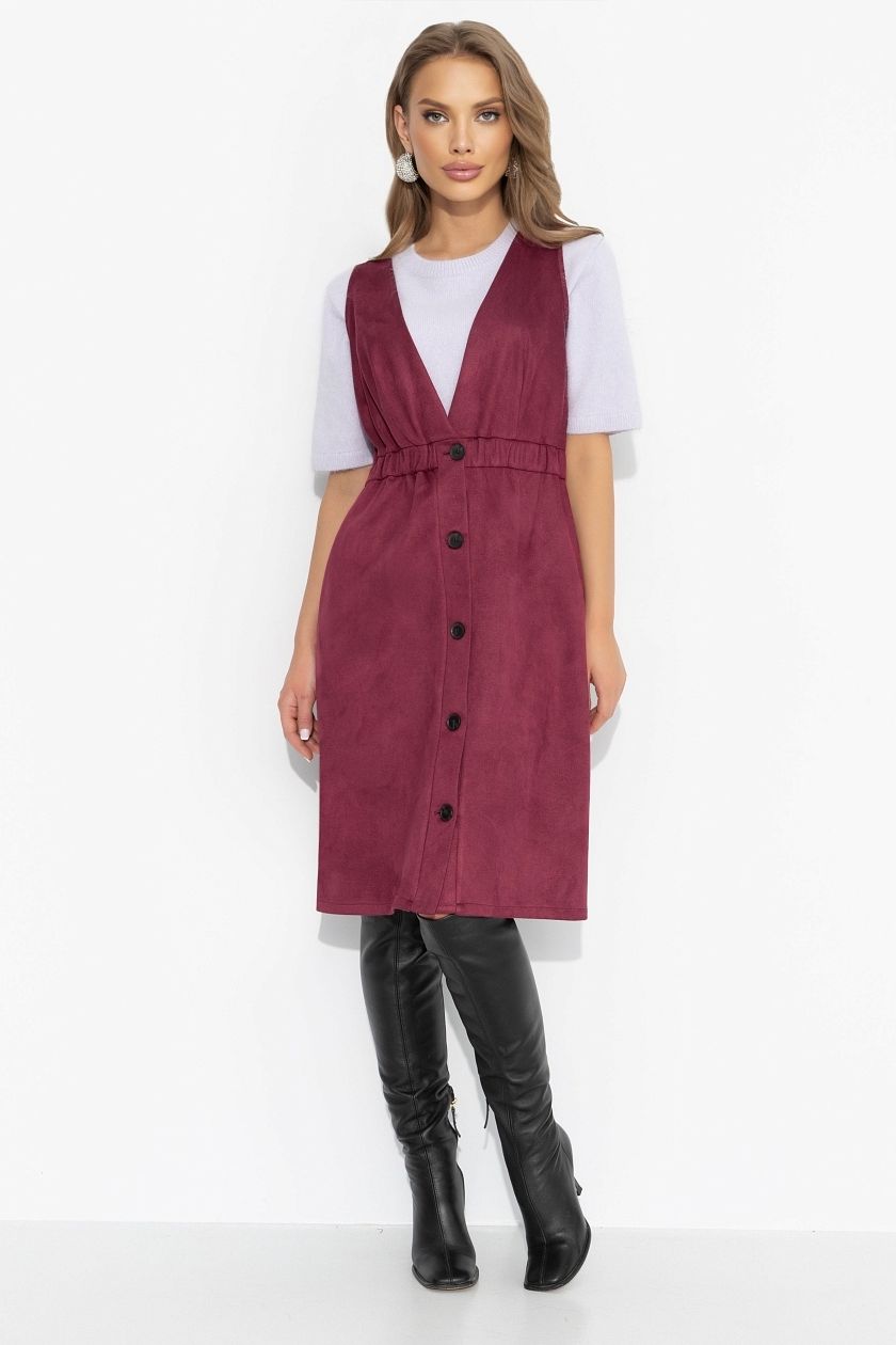 Сарафан бордовый из мягкой экозамши Charutti(фото5)