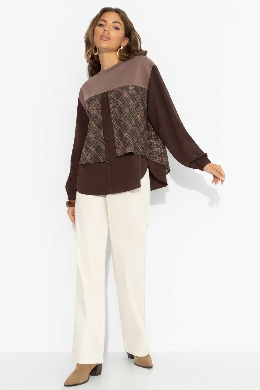 Свитшот комбинированный коричневый с имитацией рубашки Charutti(фото2)