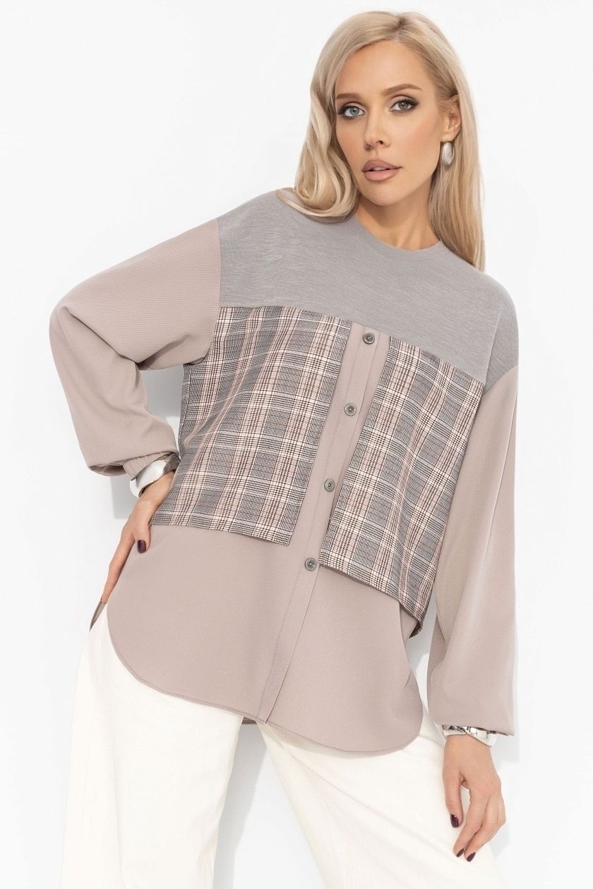 Свитшот комбинированный бежевый с имитацией рубашки Charutti(фото3)