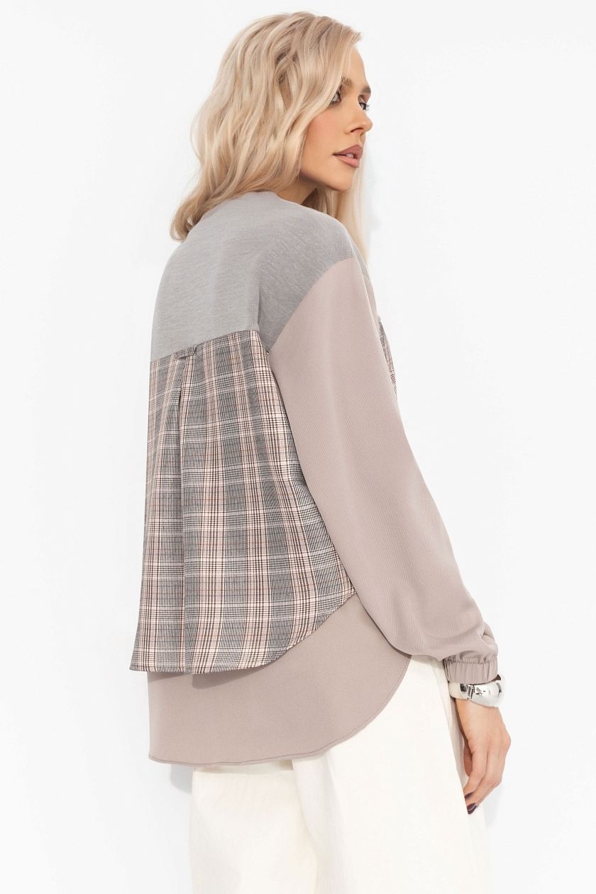 Свитшот комбинированный бежевый с имитацией рубашки Charutti(фото6)