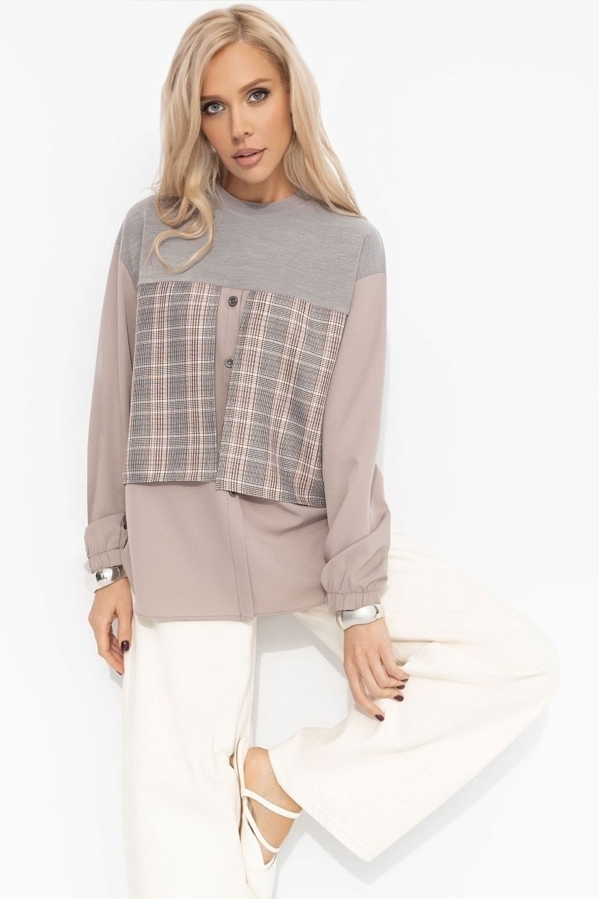 Свитшот комбинированный бежевый с имитацией рубашки Charutti(фото2)