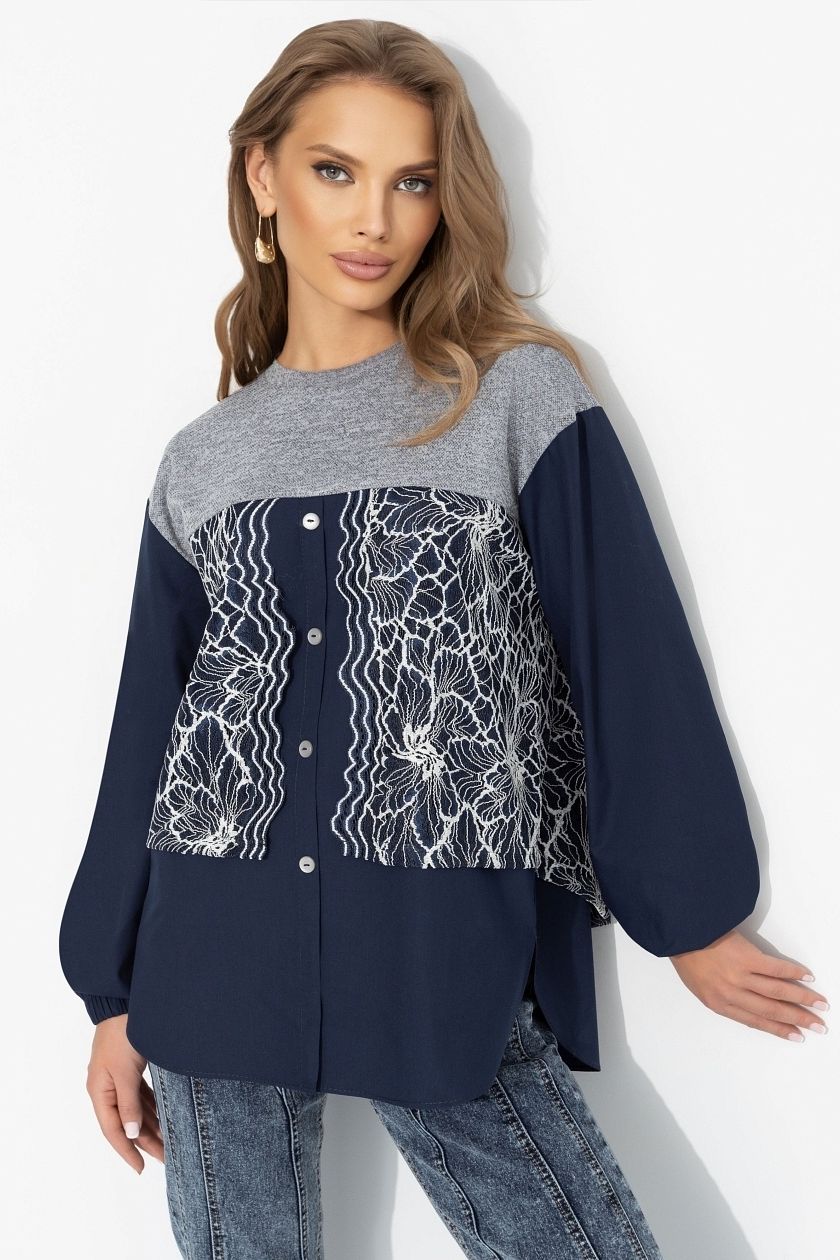 Свитшот комбинированный синий с имитацией рубашки Charutti