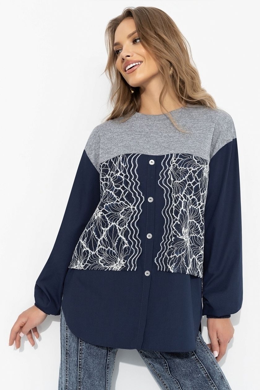 Свитшот комбинированный синий с имитацией рубашки Charutti(фото3)