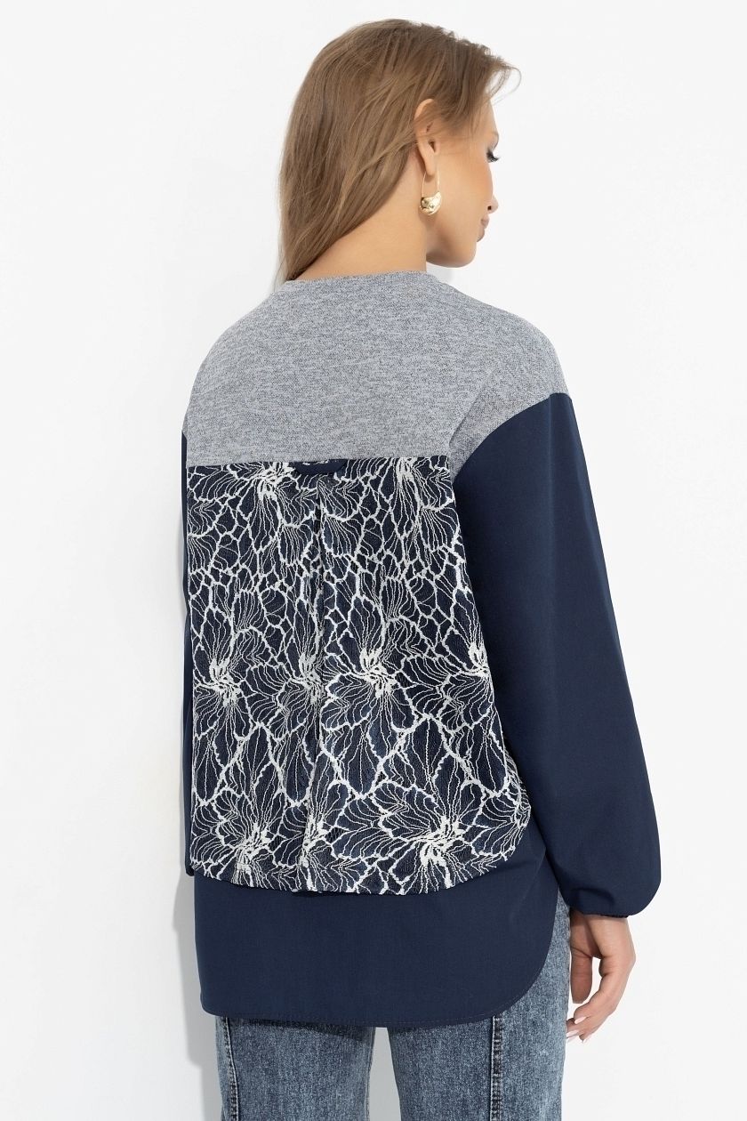 Свитшот комбинированный синий с имитацией рубашки Charutti(фото6)