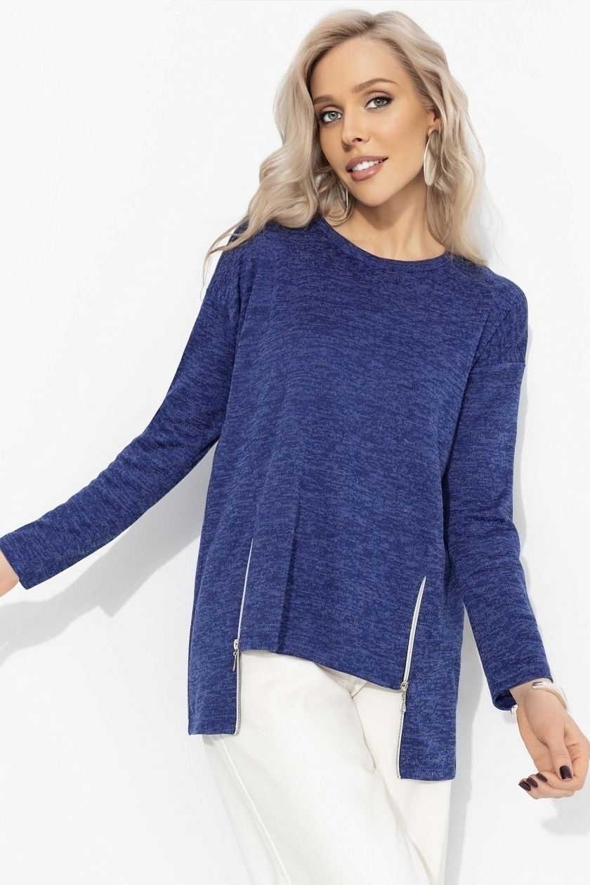 Свитшот синий трикотажный с акцентными молниями Charutti(фото6)
