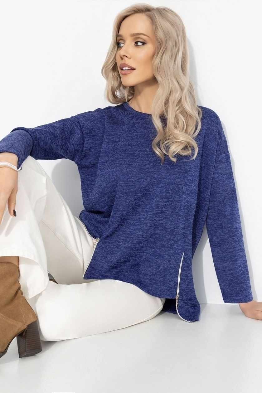 Свитшот синий трикотажный с акцентными молниями Charutti(фото2)