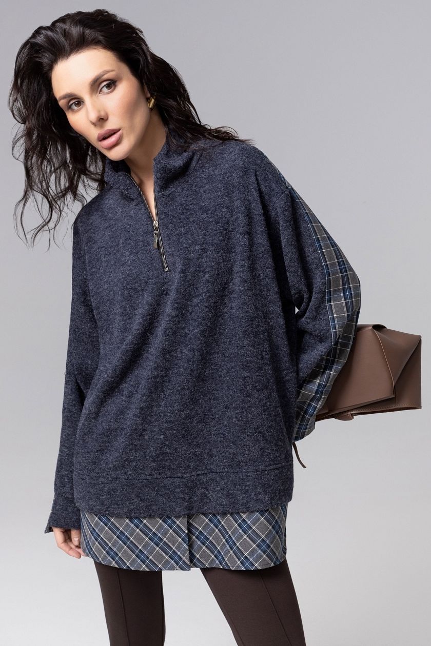 Свитшот утеплённый тёмно-синий комбинированный Charutti