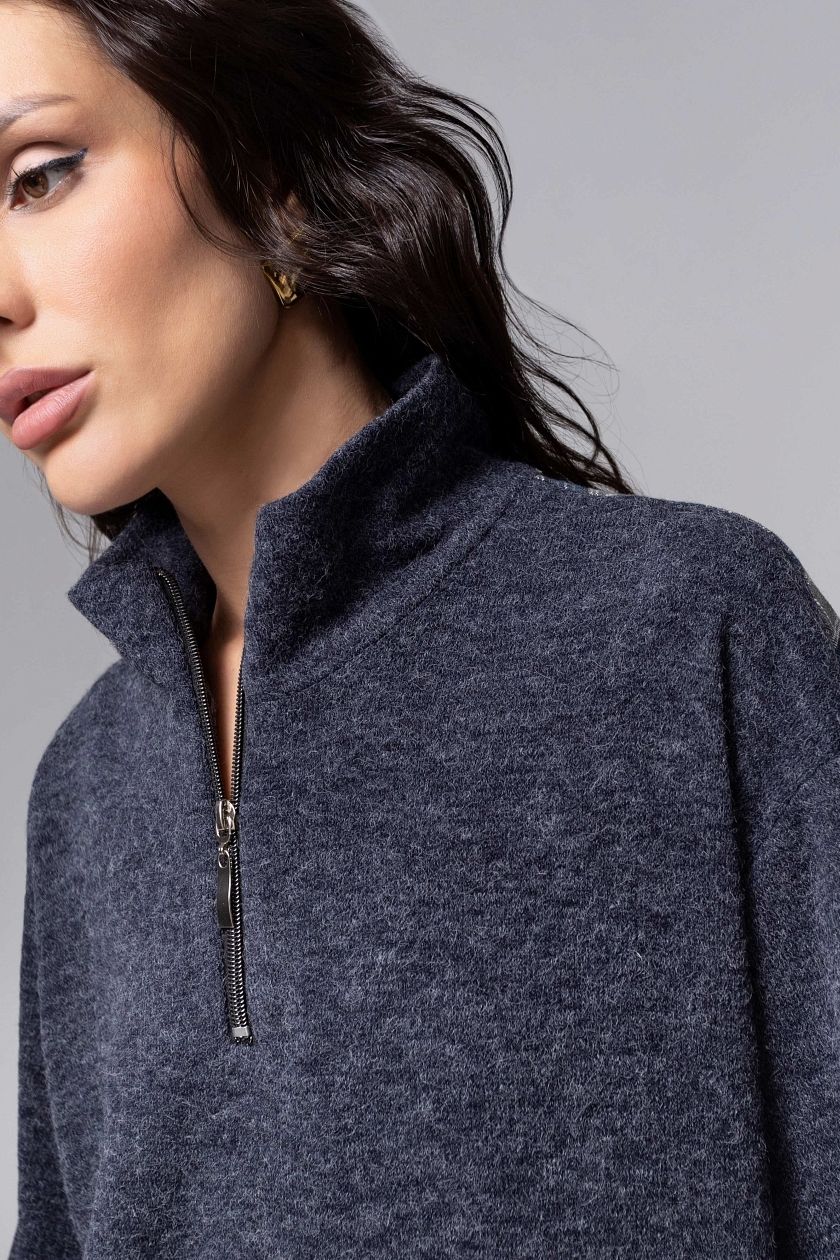 Свитшот утеплённый тёмно-синий комбинированный Charutti(фото4)