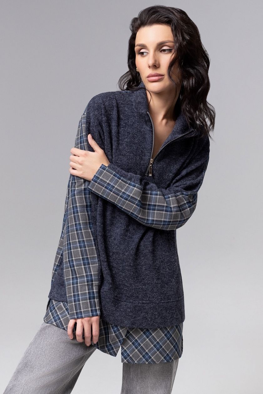 Свитшот утеплённый тёмно-синий комбинированный Charutti(фото5)