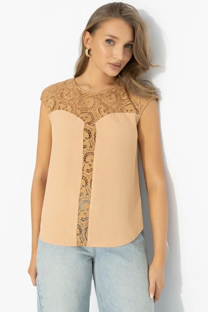 Топ бежевый комбинированный с кружевом Charutti
