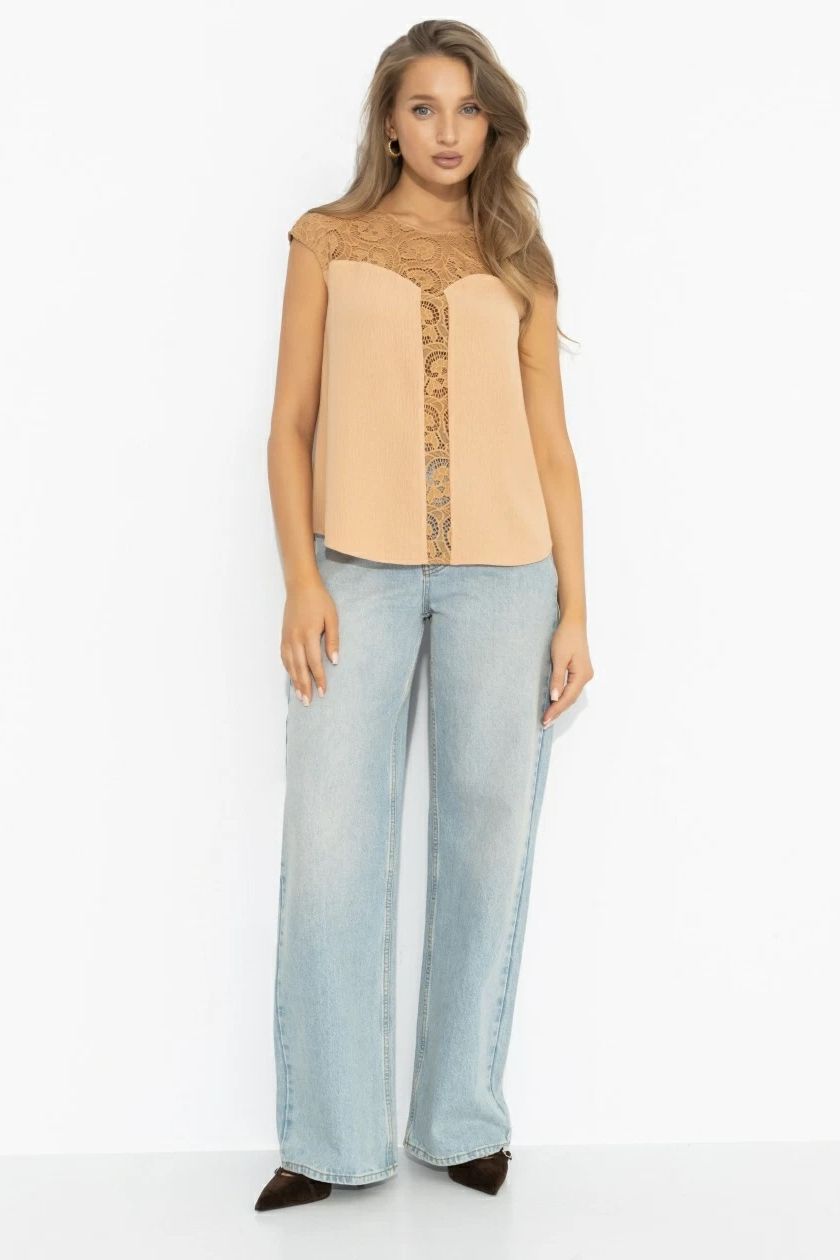 Топ бежевый комбинированный с кружевом Charutti(фото2)