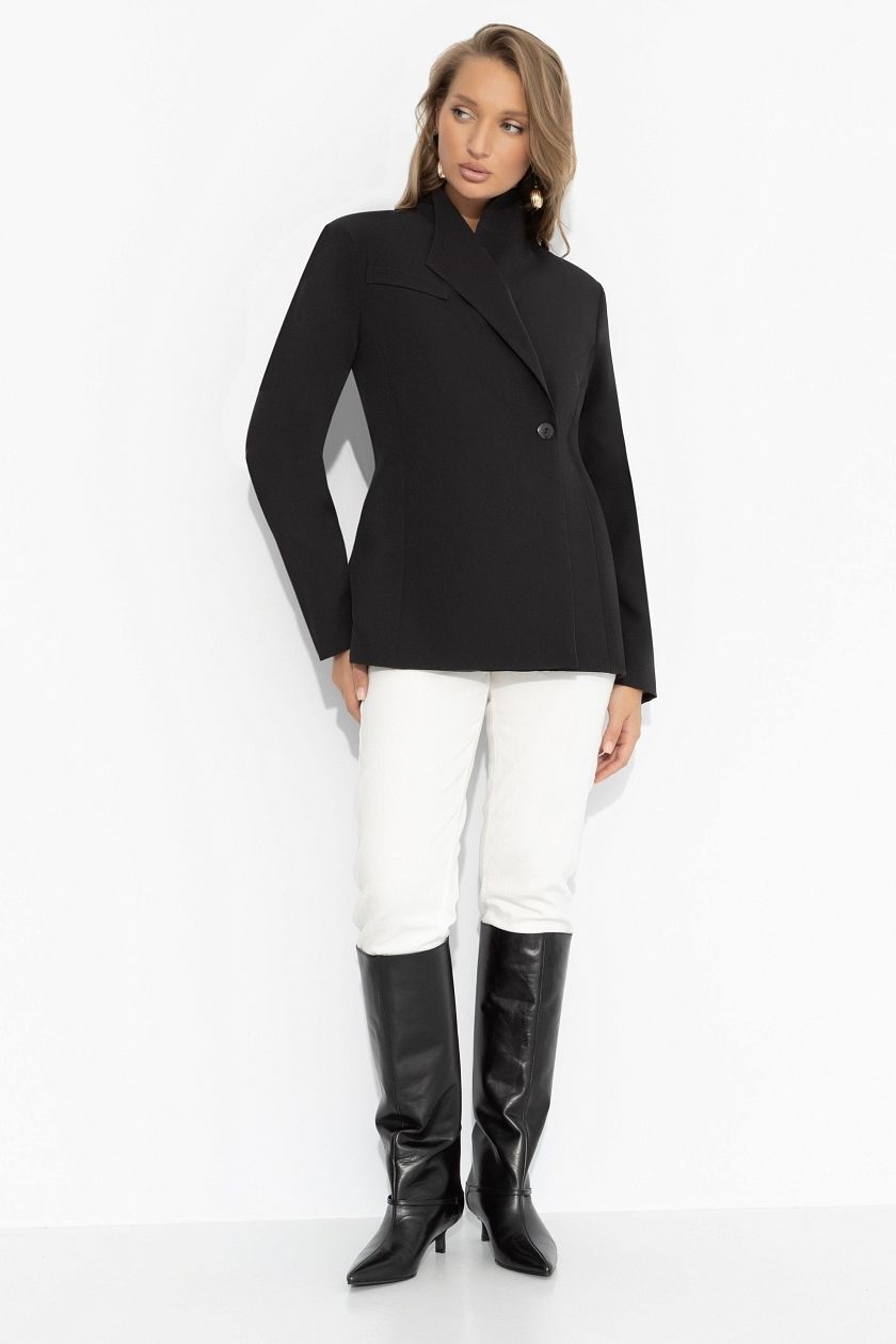 Жакет чёрный асимметричного кроя Charutti(фото5)