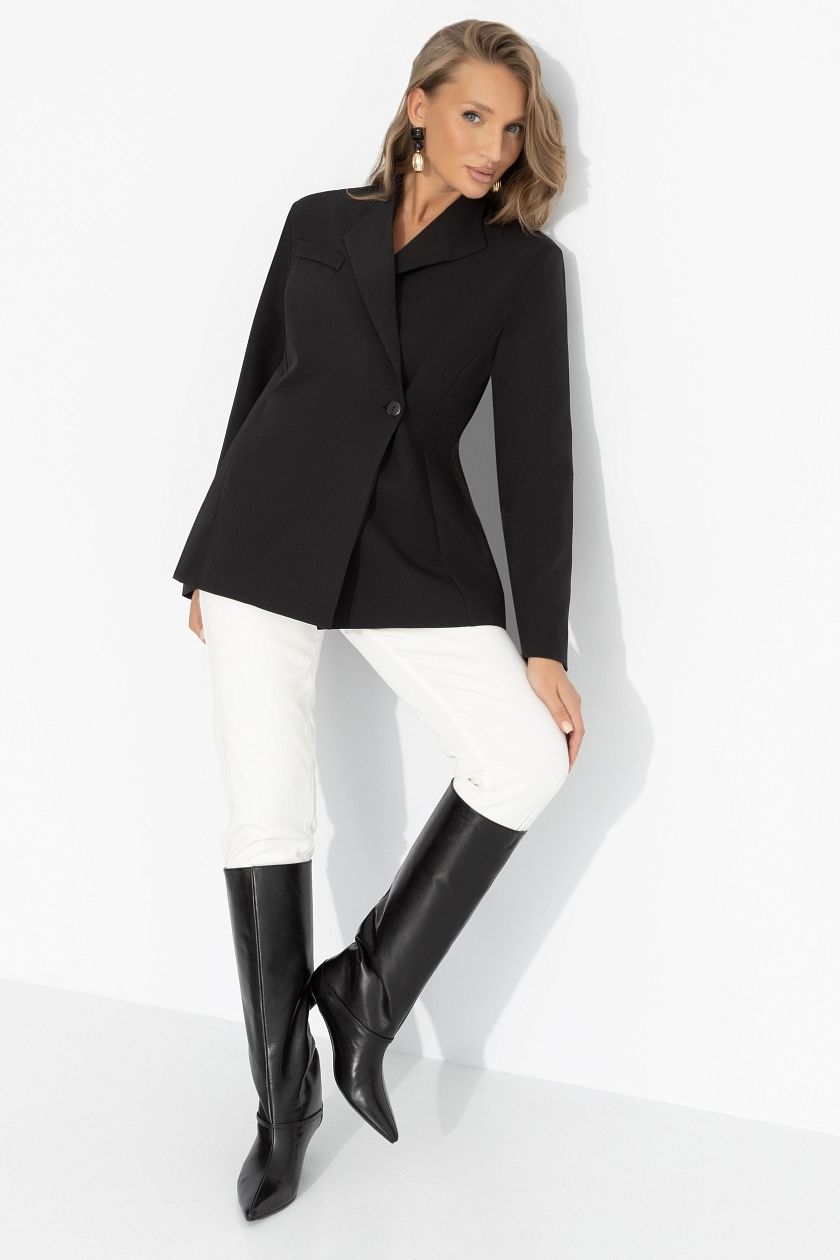 Жакет чёрный асимметричного кроя Charutti(фото2)