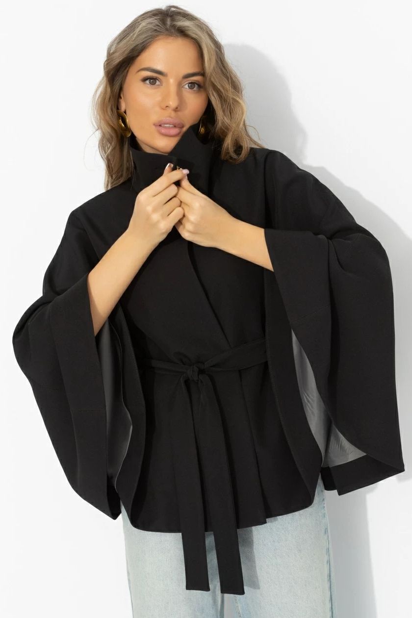 Жакет‑кейп чёрный с поясом Charutti(фото5)