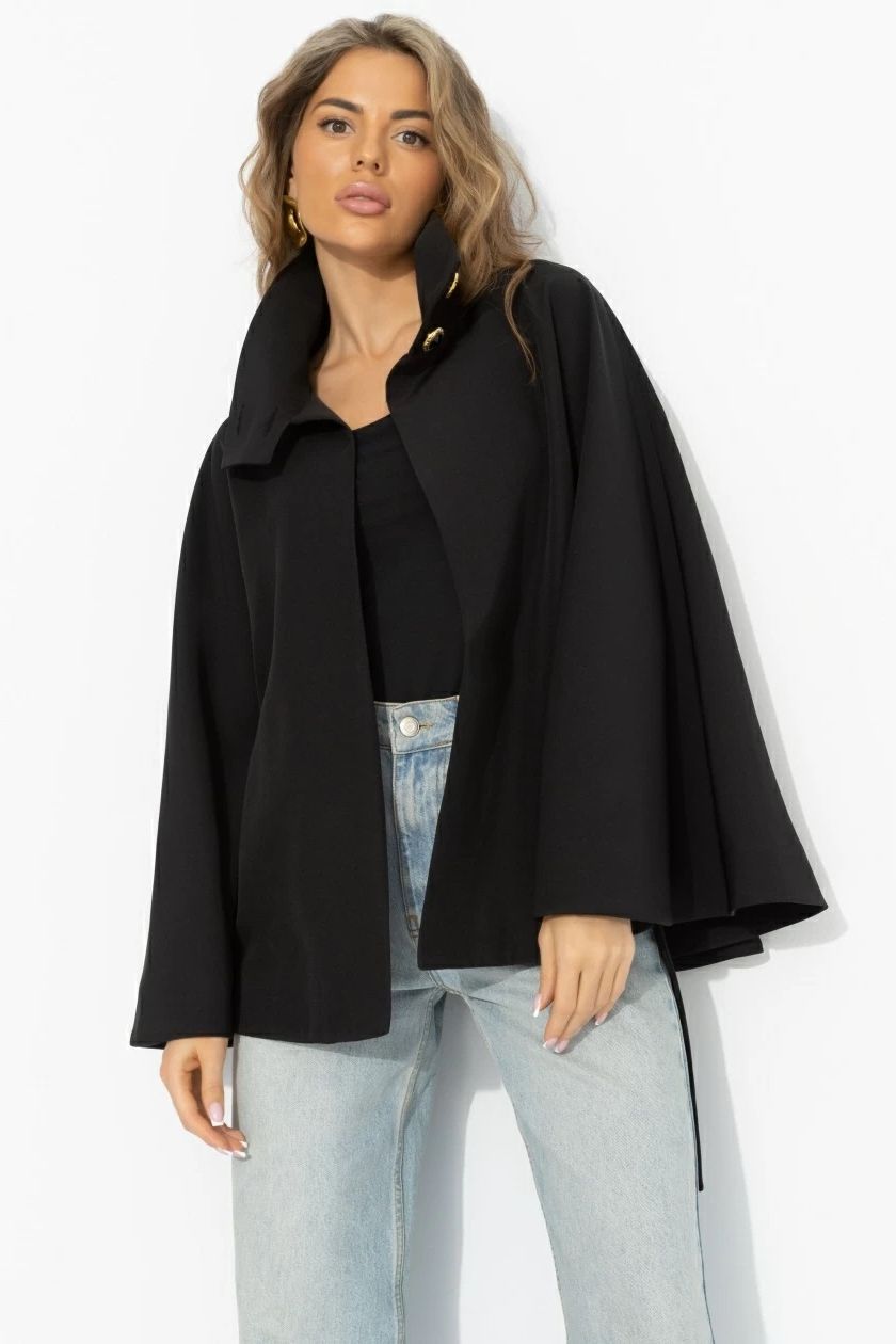 Жакет‑кейп чёрный с поясом Charutti(фото7)