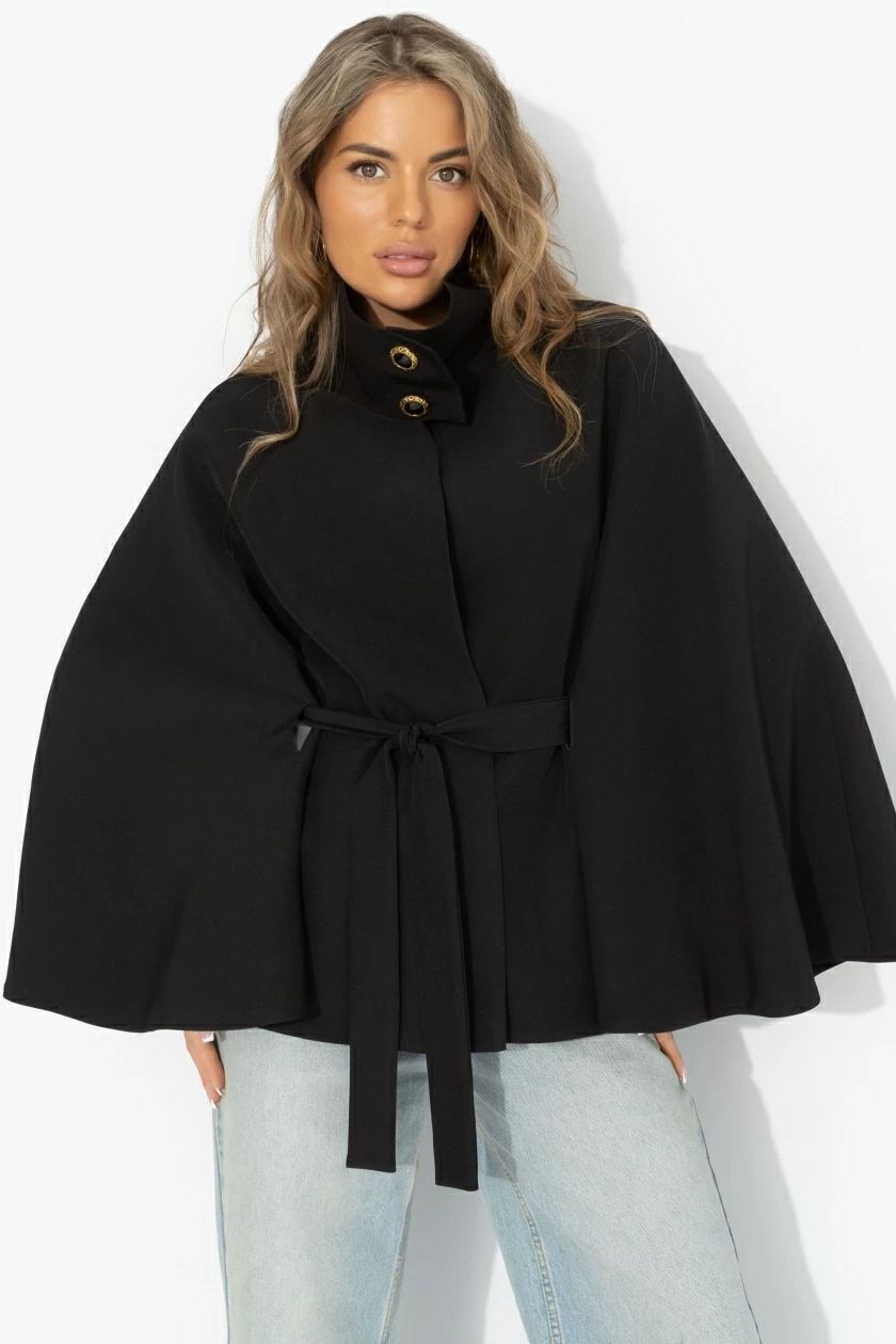 Жакет‑кейп чёрный с поясом Charutti(фото3)