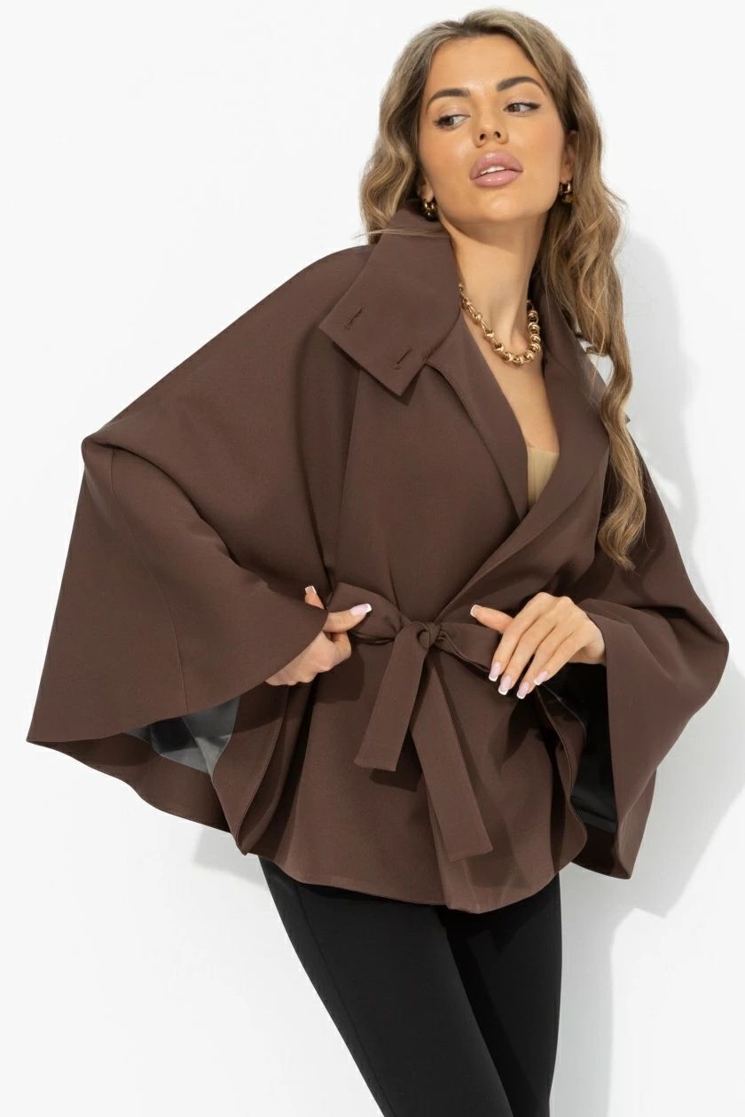 Жакет‑кейп коричневый с поясом Charutti(фото3)
