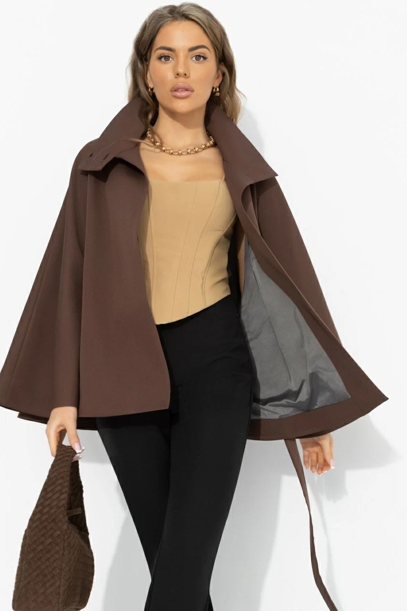 Жакет‑кейп коричневый с поясом Charutti(фото8)