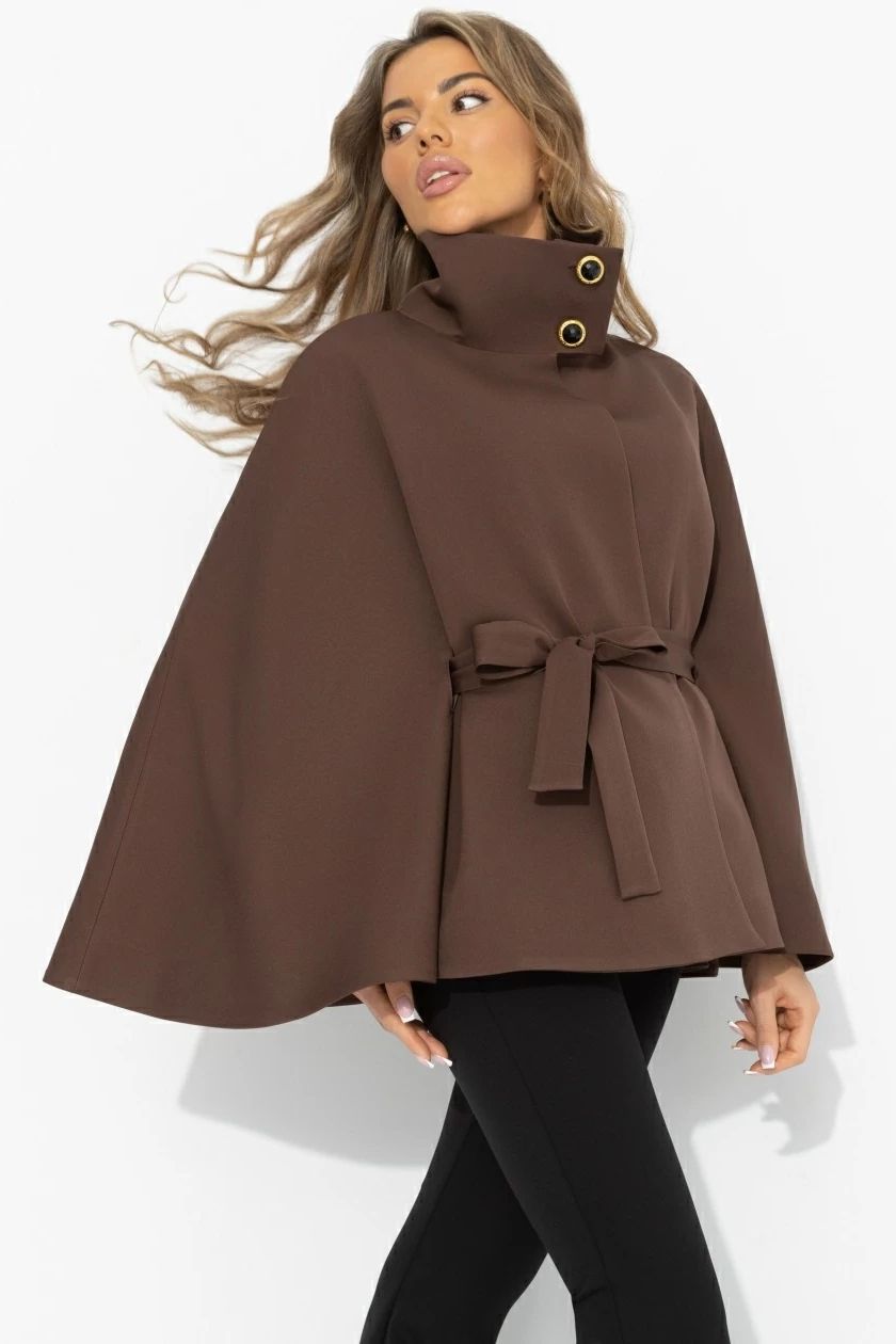 Жакет‑кейп коричневый с поясом Charutti(фото6)